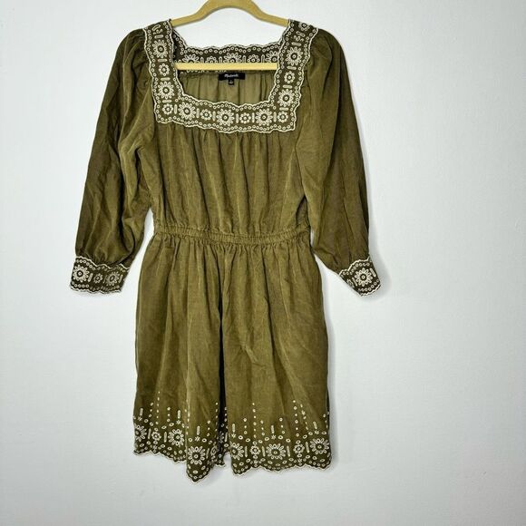 Madewell Embroidered Corduroy Square Neck Mini Dress size small - Picture 3 of 10